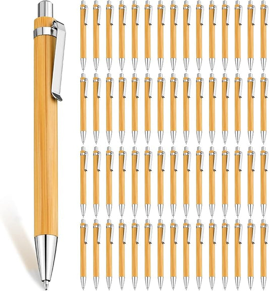 Leelosp 60 Pcs Bamboo Pen Retractable Ballpoint Pen Black Ink 1 mm Sustainable for Writing Office Products Wooden Bamboo Ballpoint for Journal School Supplies Decorations