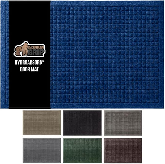 GORILLA GRIP Front Door Mat, 47x35, Indoor Outdoor Ultra Absorbent HydroAbsorb Doormat, Absorbs Up to 6 Cups of Water, Stain and Fade Resistant, Rubber Backing Doormats, Captures Dirt, Blue