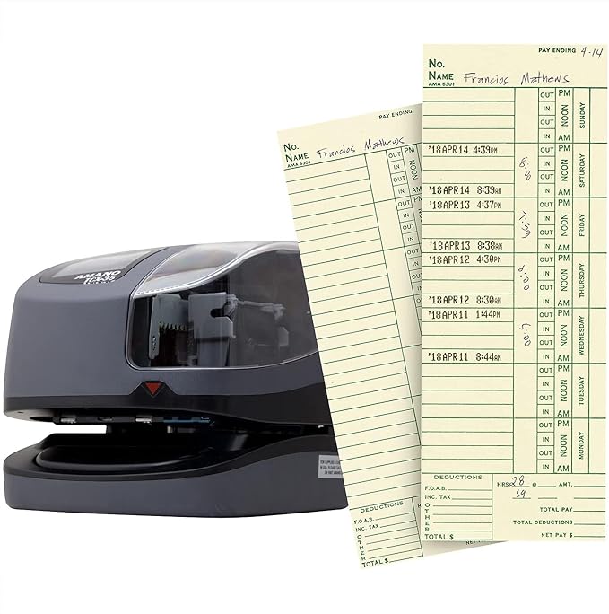 AMANO TCX-35 Time Clock Starter Pack, Includes Card Rack and 100 Time Cards, Electronic Punch Clock for Small Business, Made in USA (Bundle)