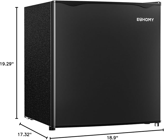 EUHOMY 1.7 Cu.Ft Mini Fridge with Freezer, Reversible Single Door Compact Refrigerator, Adjustable Thermostat, Energy Saving, Mini Fridge for Bedroom, Office, Dorm, Black