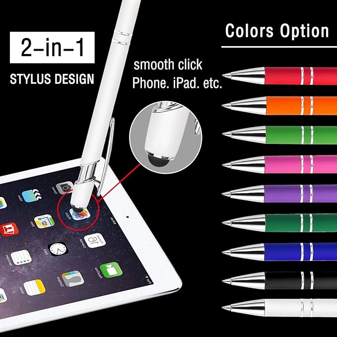 Personalized Ballpoint Pens, 100 Pcs, Custom Engraved with Name or Logo, Smooth Black Ink, Touch Tip Design, Ideal for Office, School, Gifts