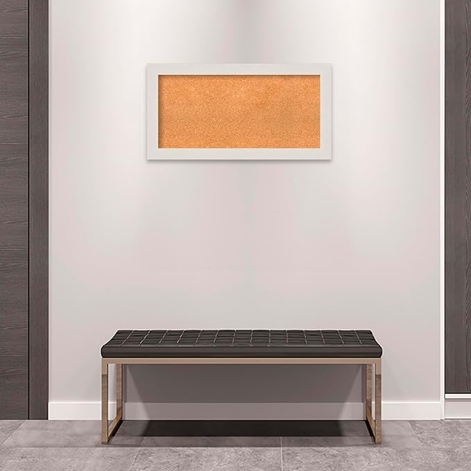 Amanti Art Natural Cork Board for Wall, 17x33 Vision Board with White Frame, Medium Corkboard Office Decor for Home Organization, Country Rustic Corkboard Pinboard to Display Items for Home