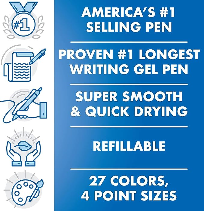 G2 Retractable Premium Gel Ink Roller Ball Pens Extra Fine Point (.5mm) Black/Blue Ink 12 pack; Refillable & Premium Comfort Grip Bundle with Plastic Reusable Pouch