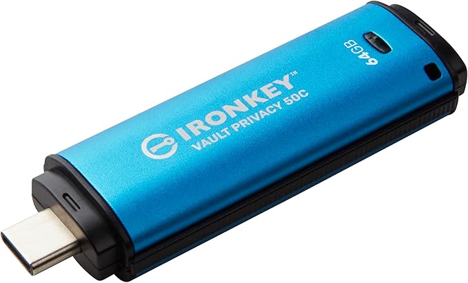 Kingston Ironkey Vault Privacy 50 USB-C 64GB Flash Drive | FIPS 197 Certified | XTS-AES 256-bit | BadUSB and Brute Force Protection | Mult-Password Option | IKVP50C/64GB
