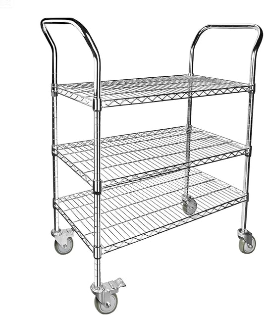Northsky 3-Shelf Wire Utility Cart on Wheels, Chrome Finish Rolling Metal Shelving with Wheels, 550lb Capacity, 36" x 18" x 44.1", 3 Tier Rolling Cart for Kitchen Bar Storage Use