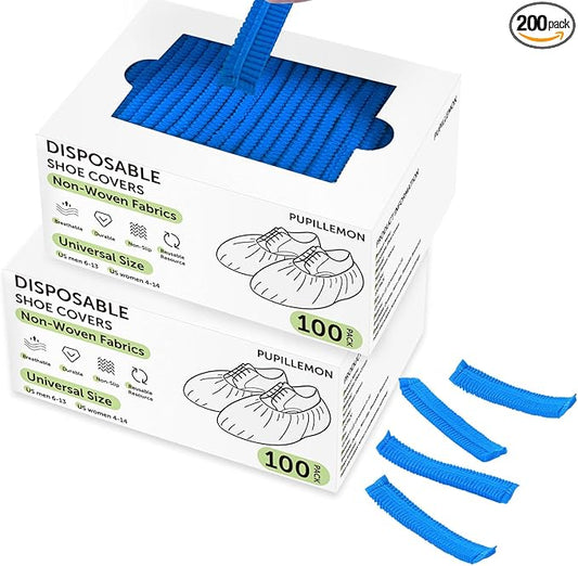 200Pcs(100 Pairs) Non-Woven Shoe Covers Disposable Non Slip for Indoors, Breathable | Durable | Boot Covers, Fits Up to Size 13 US Men (Blue)