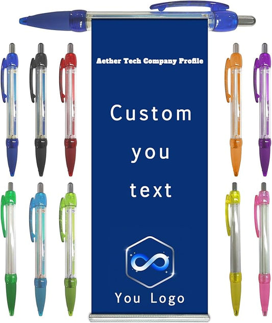 Personalized Pens Bulk, Custom Pollout Paper Pen with Printed, Customizable Retractable Roll Up Banner Pens for Business with Name Logo, Exhibitions, Events, Presentations, Advertising 500 Pcs