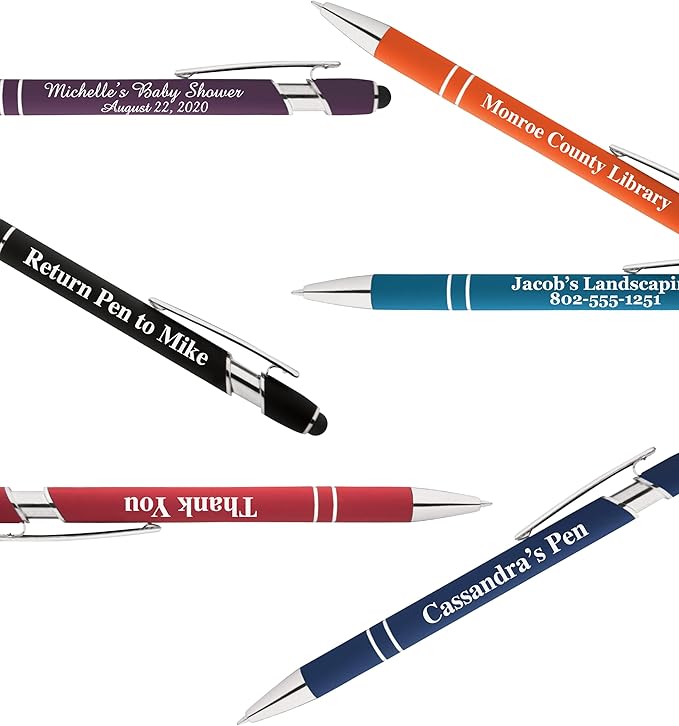 Up to 500 Pcs Custom Pens Bulk | Rainbow of Colors | Soft-Touch Metal Black Ink Personalized with Name or Message (Purple, 150 pcs)
