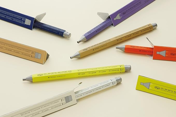 MARK'STYLE days, Gel Ink Metal Ballpoint Pen - 0.5mm Retractable Black Ink, Retro styling Light Weigh Pen, Made in Japan- Perfect for School, Office, and Journaling (Red)