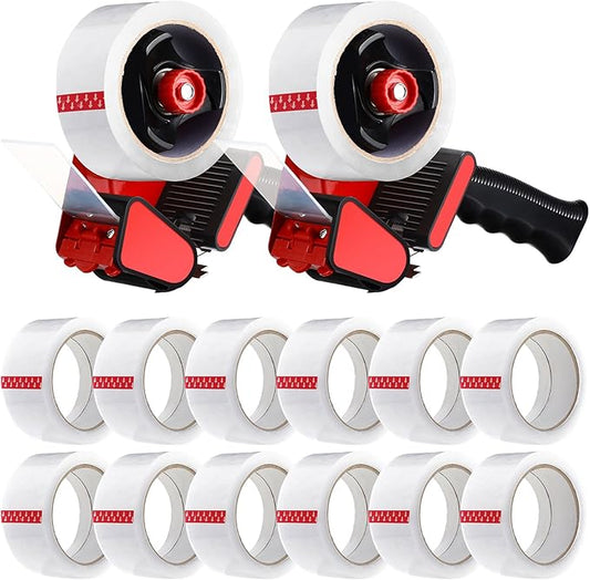 2 Pack Packing Tape Dispenser Gun with 12 Roll 2 Inch Packing Tape Gun 2.7 Mil Heavy Duty for Storing, Shipping, Moving, Carton and Box Sealing