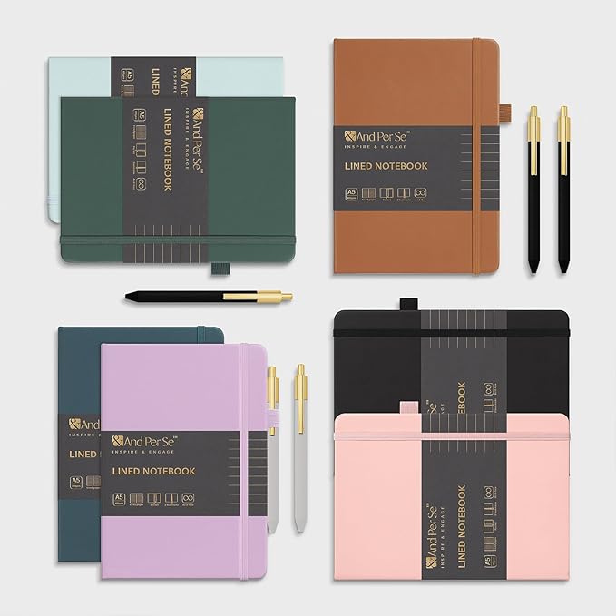 A5 Lined Leather Journal and Pen Set (3 packs), Hardcover Notebook with Pen, 160 Pages 100gsm Thick Ruled Paper for Men Women, for Work, Business, School or Home Writing, 5.7'' x 8'' (Cyan)