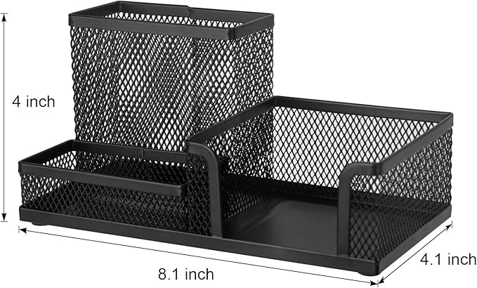 Comix Mesh Pen Pencil Holder Desk Organizer, 3 Compartment Wire Desktop Pen Pencil Cup Caddy Office Supplies Desk Accessories for Home Office School, Black