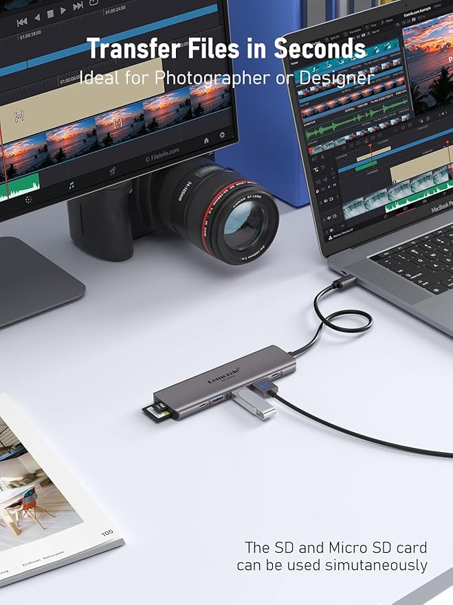 USB C Hub Multiport Adapter - Lemorele 7-in-1 Type-C 4K 60Hz HDMI Dongle Docking Station, 100W PD, SD/TF 3.0 Slots, 2 USB 3.0 & USB C 3.0 5Gbps Data Ports, for MacBook, iPad, Surface, XPS, ChromeBook
