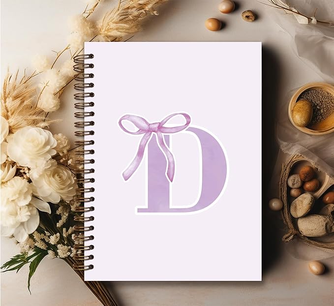 foedor Coquette Trendy Preppy Purple Bow Spiral Notebook,Initial D Journal Personalized Teen Girl Gifts,Monogrammed Gifts for Women Teen Girl,College Ruled Hardcover Spiral Notebook(purple)