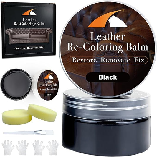 Black Leather Repair Kit, Black Leather Recoloring Balm, Leather Dye - Restore & Renew Scratch, Faded and Aged Leather & Vinyl Couches, Boots, Car Seats or Leather Furniture