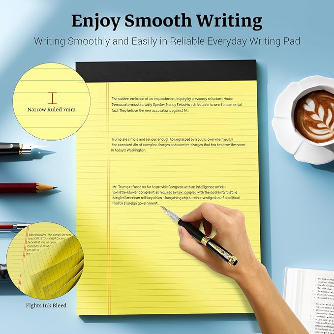 Legal Pad 8.5 x 11 Notepad, 6 Pack Lined Paper College Ruled 8.5 x 11 Legal Pads, Double-Side Printed Yellow Paper Note Pads 8.5 x 11 Writing Paper Pads 30 Sheets Per Note Pad for School, Home, Office