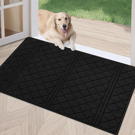 REFETONE Indoor Doormat, Front Back Door Mat 36"x59" Absorbent Rubber Backing Non Slip Door Mats, Low-Profile Resist Dirt Entrance Rugs, Machine Washable Door Rugs Inside Floor Mat for Entryway, Black