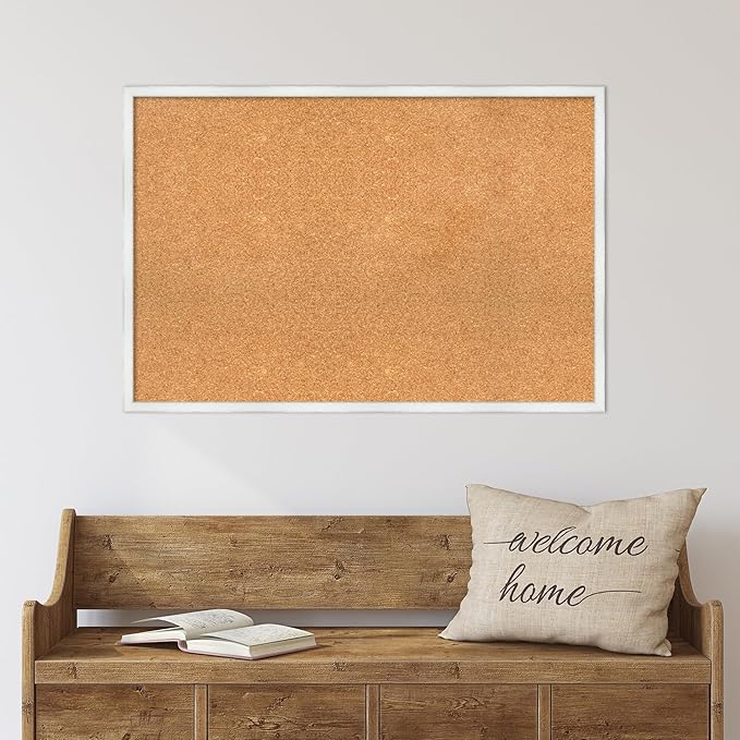 Amanti Art Natural Cork Board for Wall, 25x37 Vision Board with White Frame, Large Corkboard Office Decor for Home Organization, Country Rustic Corkboard Pinboard to Display Items for Home
