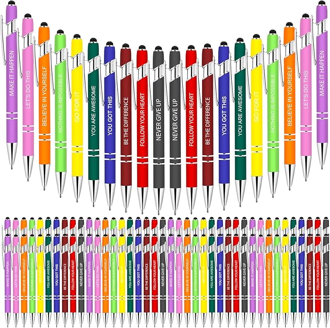 100 Pcs Inspirational Pens - Motivational Ballpoint Bulk Pens with quotes Stylus Tip Gifts for School Coworkers Office Supplies Black Ink
