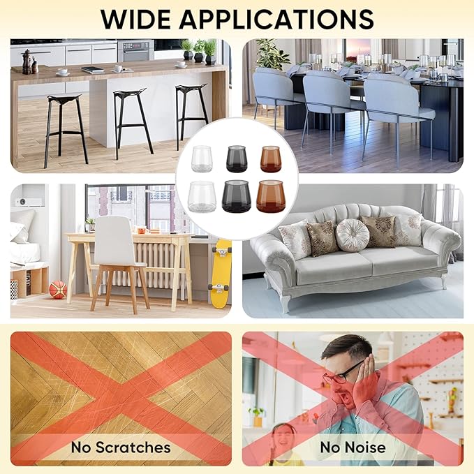 BALEINE 32 Pack Silicone Chair Leg Floor Protectors, Stool Leg Protectors Cap, Non-Slip Chair Leg Caps for Hardwood Floors (Brown & Large, 32 Pack)