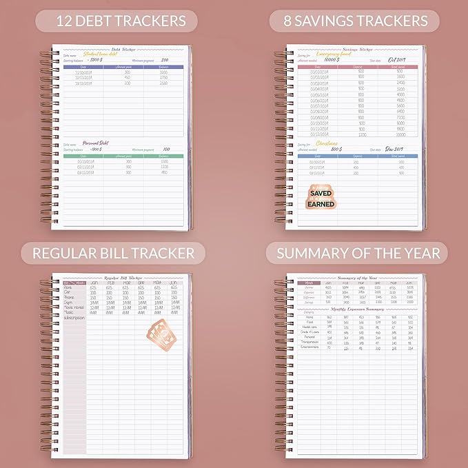 GoGirl Budget Planner & Monthly Bill Organizer – Monthly Financial Book with Pockets. Expense Tracker Notebook Journal, Large (Rose Gold)