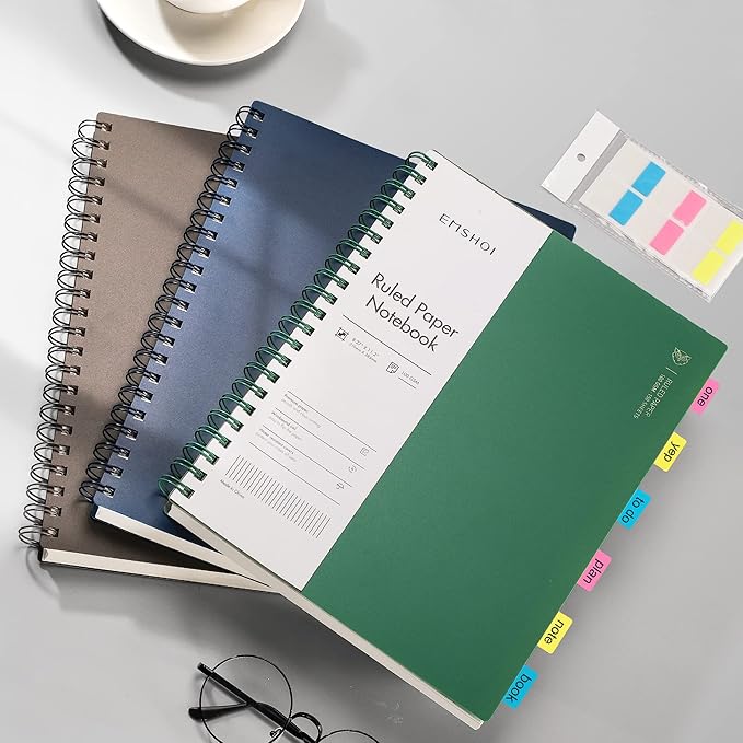 EMSHOI A4 Spiral Notebook College Ruled Lined Journal, 11.2" X 8.27", 300 Pages/150 Sheets, 100gsm Thick Paper, Waterproof Softcover, Twin-Wire Binding, for School Work Business Writing-Blue