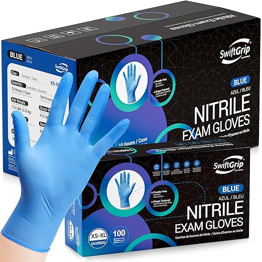 Disposable Nitrile Exam Gloves, Blue, Nitrile Gloves Disposable Latex Free, Medical Gloves, Cleaning Gloves, Food-Safe Rubber Gloves, Powder Free, Non-Sterile, 1000-ct Case (Medium)