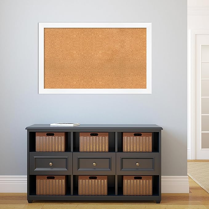 Amanti Art Natural Cork Board for Wall, 27x43 Vision Board with White Frame, Large Corkboard Office Decor for Home Organization, Modern Corkboard Pinboard to Display Items for Home Organization in