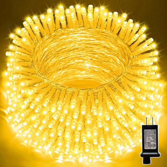 LAMPHOME 66ft Golden Christmas Mini Lights, 200 LED, Copper Wire, 11 Modes, Indoor/Outdoor, Yellow, Model YHLL-100F