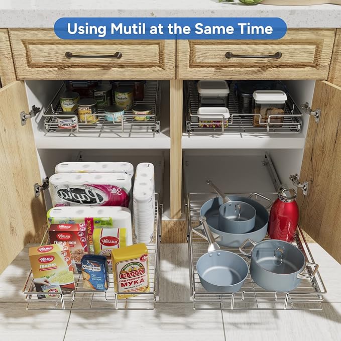 ROOMTEC Pull Out Cabinet Organizer, Cabinet Pull Out Shelves 30" W x 21½" D, Heavy Duty Cabinet Drawers Slide Out Kitchen Cabinet Organizers Storage Shelf