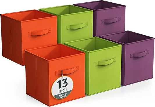 Sorbus Fabric Storage Cubes - 6 Foldable Storage Bins for Organizing Pantry, Cubbies, Toy Box - Clothes Storage & Closet Organizer - 13 Inch Collapsible Cube Baskets for Shelves with Handle