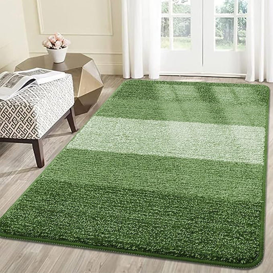 Kitinjoy Indoor Outdoor Door Mat, 59x36 Non-Slip Absorbent Dirt Trapper, Low-Profile Washable Inside Entrance Front Floor Mat, Sturdy Soft Entry Doormats for Entryway, Green