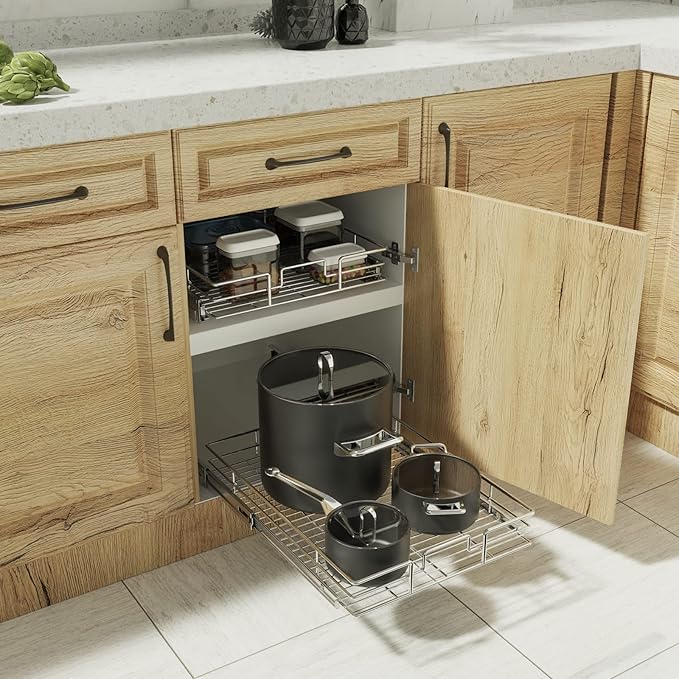 ROOMTEC Pull Out Cabinet Organizer, Cabinet Pull Out Shelves 22½" W x 21½" D, Heavy Duty Cabinet Drawers Slide Out Kitchen Cabinet Organizers Storage Shelf
