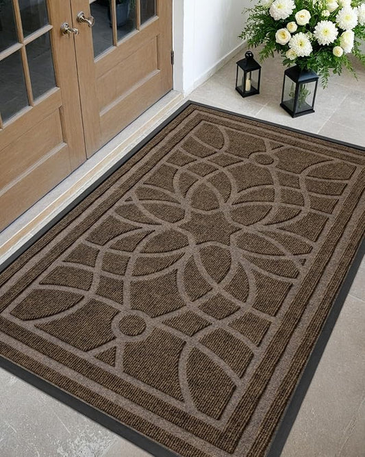 DEXI Front Door Mat Outside Entrance, Heavy Duty Non Slip Low Profile Doormat for Entryway, Trap Dirt and Moisture Welcome Mats, Easy Clean, Patio, Garage, 6x4, Brown