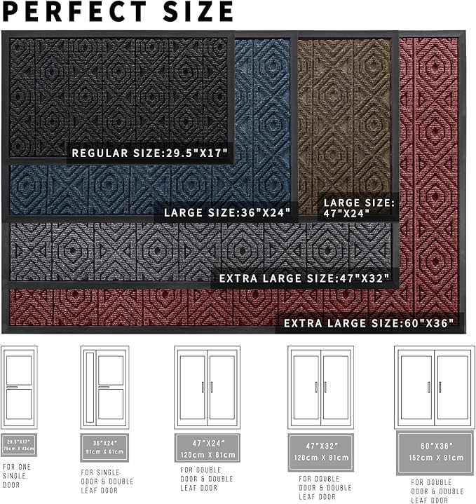 Yimobra Door Mat, Outdoor Indoor Entrance Welcome Mat, Heavy Entry Front Door Mat, Stain & Fade Resistant, Low Profile, Sturdy Rubber, Easy Clean Patio Floor Mat, Waterproof, 47 x 24, Wine Red
