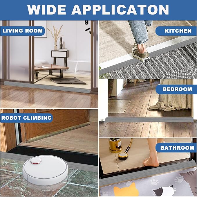 Vinyl Door Threshold Flooring Transition Strip Self Adhesive Carpet Edging Strip for Laminate Doorway Edge Threshold from 3/5" to 4/5" (Light Gray Wood Grain, 10 Ft)