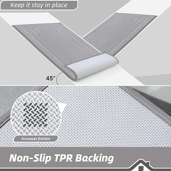 BEQHAUSE Door Mat 32" x 48", Non-Slip Door Mats Indoor Entryway Rugs Washable Low-Profile Absorbent and Stain Resist Floor Mats, Dog Door Mat for Front Back Door, Muddy Wet Shoes & Paws, Light Grey