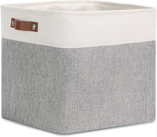 DULLEMELO Cube Basket for Storage, Collapsible Fabric Cube for Organizing, Storage Cube for Closet, Laundry, Nursery, Shelves, Decorative Basket for Gifts Empty (White&Gray)
