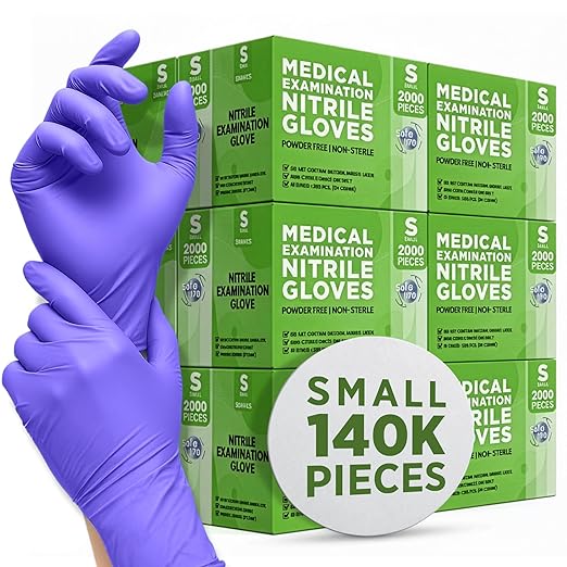 SAFEWAY Nitrile Disposable Gloves — Multi-Purpose Powder-Free, Non-Latex, Medical Use, and Textured Fingertips for Food Prep, Cleaning, Tattoo, Nursing, Lab, Examination, & More — (140000pcs, Small)