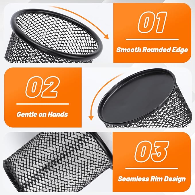 Segarty Pen Holder, 3 Pack Round Black Pen Cup Holder for Desk, Wire Mesh Pencil Containers Set for Office Supplies, School Maker, Home Desktop Accessories Organizer, Makeup Brush