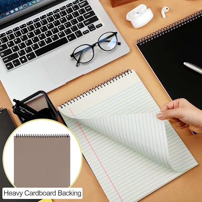 6 Pcs Legal Pad Top Spiral Bound Notebook 70 Sheets Wirebound Notepad Double Sided Ruled Memo Steno Book with Stiff Back Cover for Business(8.5 x 11 Inches,No Holes,Neutral Color)
