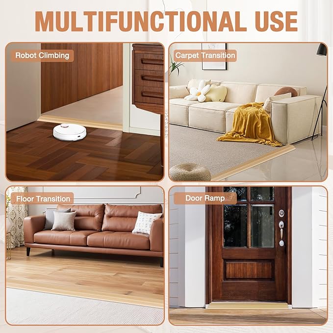 Floor Transition Strip Self Adhesive Vinyl Door Threshold for Doorways Carpet Edging Trim Overlap Edge Reducer for Laminate Floor, Carpet, Tile (Light Yellow Wood Grain, 2/5" to 3/5", 10Ft)