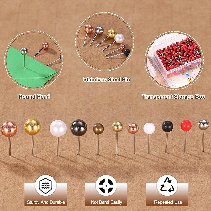 uxcell 400 Pcs Push Pins, Map Thumb Tacks 4mm Round Head Decorative Push Pins for Bulletin Board Home Office Travel Wall DIY Crafts Map Photo, Metallic Black