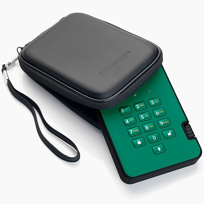 iStorage diskAshur2 HDD 5TB Green | Secure portable hard drive | Password protected | Dust & water resistant | Hardware Encryption