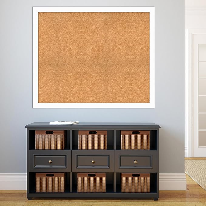 Amanti Art Natural Cork Board for Wall, 39x47 Vision Board with White Frame, Oversize Corkboard Office Decor for Home Organization, Casual Corkboard Pinboard to Display Items for Home Organization in