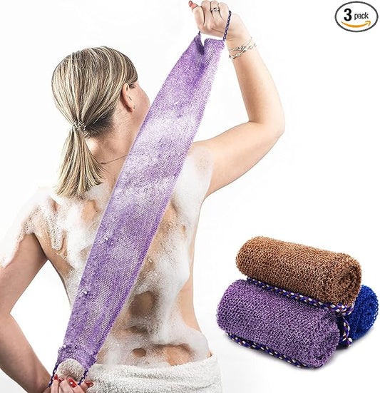 Dr.Pedi 3 Pieces African Net Sponge with Handles Long African Exfoliating Net Washcloth Bath Sponge Net Cloth Wash Net Body Back Scrubber for Shower Loofah