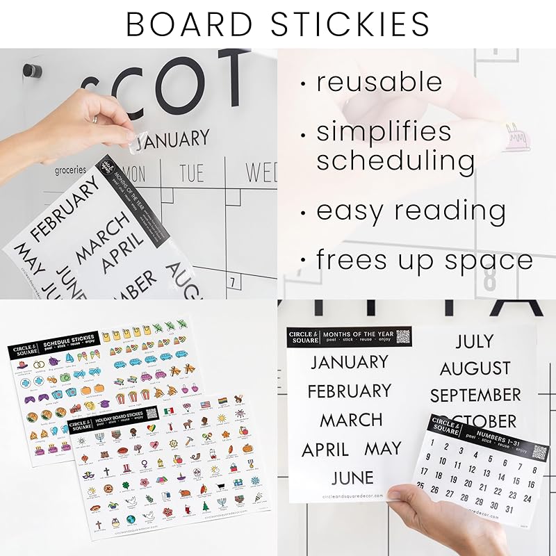 Personalized Clear Acrylic Calendar for Wall, Calendar Whiteboard for Wall, Dry Erase Wall Calendar, Wall Calendar Organizer System for Home (Block, White, 31"W x 23"H)
