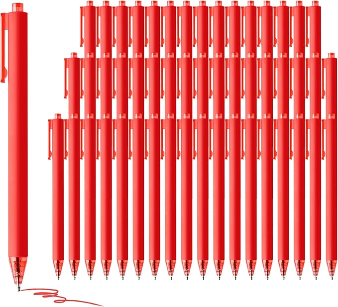 deegtran Pens Bulk, 50 Pack Smooth Red Ink Ballpoint Pens, Wholesale Retractable Pens, No Bleed Click Pen Medium Point, 1.0MM