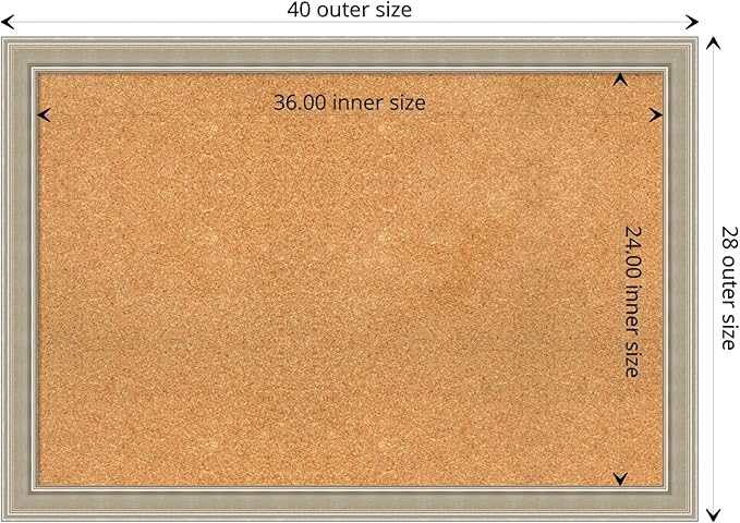 Amanti Art Natural Cork Board for Wall, 28x40 Vision Board with Silver Wood Frame, Large Corkboard Office Decor for Home Organization, Modern Contemporary Corkboard Pinboard to display items for home
