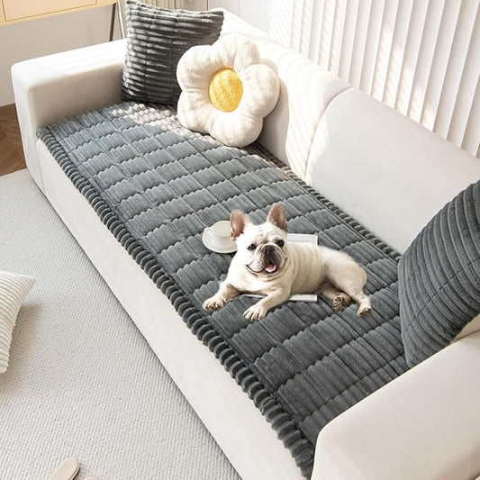 OTOB Dog Couch Covers for 3 Cushion Washable Non Slip Plush Pet Friendly Bed Mat Sofa Cover for Dogs, All Seasons Cozy Soft Fuzzy Furniture Protector Sofa Slipcovers (Dark Gray, 27.6" x 59.1")